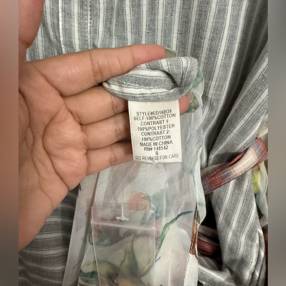 Aratta Silent Journey Striped Gray Dress with Leaf Accents - Picture 11 of 11
